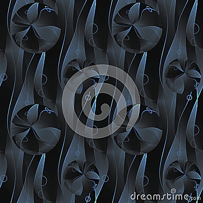 Regular wavy lines and circles pattern gray black vertically shimmery Stock Photo