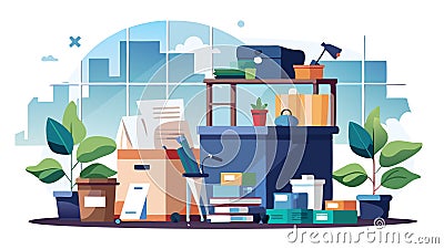 Regularly declutter and purge unused or excess materials, maintaining a clean and functional workspace Stock Photo