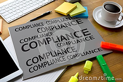 REGULATORY COMPLIANCE Business metaphor and technolog describes Stock Photo