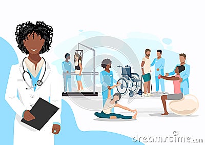 Friendly doctor in a rehabilitation center Vector Illustration