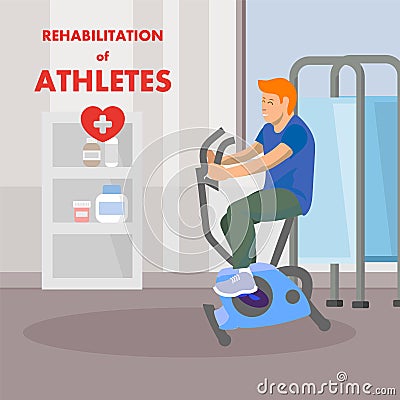 Rehabilitation and Exercising on Stationary Bike Vector Illustration