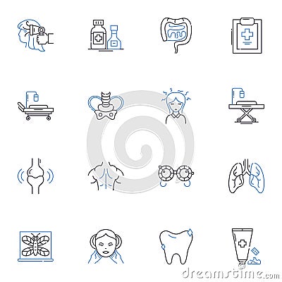 Rehabilitation therapy line icons collection. Recovery, Healing, Restoration, Restitution, Therapy, Progress Vector Illustration