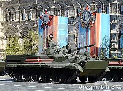 Rehearsal celebration of the 72h anniversary of the Victory Day WWII. Infantry fighting vehicle BMP-3. Editorial Stock Photo