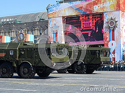 Rehearsal celebration of the 72th anniversary of the Victory Day. The 9K720 Iskander NATO reporting name SS-26 Stone is a mobile Editorial Stock Photo