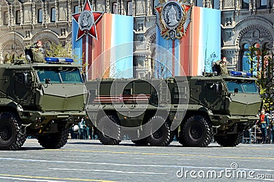 Rehearsal celebration of the 72th anniversary of the Victory Day WWII. Mine-Resistant Ambush Protected MRAP armored vehicles T Editorial Stock Photo