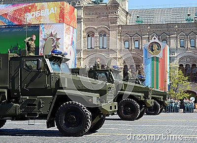 Rehearsal celebration of the 72th anniversary of the Victory Day WWII.Mine-Resistant Ambush Protected MRAP armored vehicles Ty Editorial Stock Photo