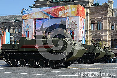 Rehearsal celebration of the 72th anniversary of the Victory Day WWII. The multipurpose airborne armored personnel carrier BTR-M Editorial Stock Photo