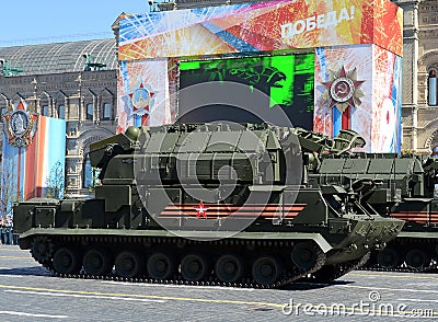 Rehearsal celebration of the 72th anniversary of the Victory Day WWII on Red Square. The All-weather tactical air defense missil Editorial Stock Photo