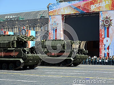 Rehearsal celebration of the 72th anniversary of the Victory Day WWII on Red Square. The All-weather tactical air defense missil Editorial Stock Photo