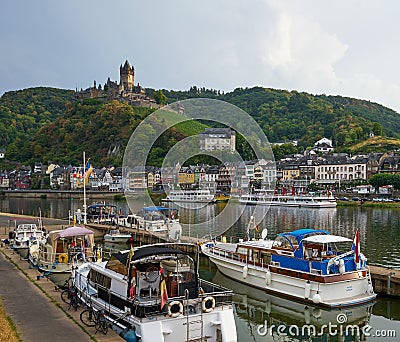 Reichsburg Castle high above the medieval Village of Cochem on the Mosel River Editorial Stock Photo