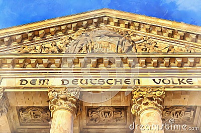 Reichstag building fascade colorful painting looks like picture Stock Photo