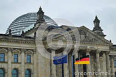 Reichstag building with German and EU Flags Editorial Stock Photo