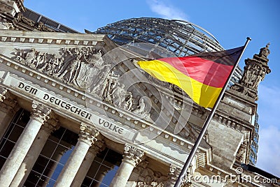 Reichstag with German Flag, Berlin, Germany (Bundestag) Stock Photo