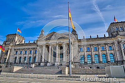 Reichstag with German Flags, Berlin, Germany Bundestag Editorial Stock Photo