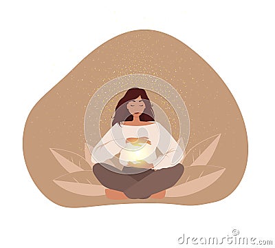 Reiki healing energy, woman in pose lotus Vector Illustration