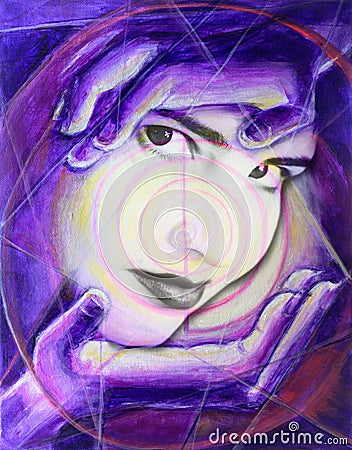 Reiki Healing Hands Painting Creative Artist Portrait Stock Photo