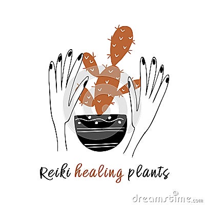 Reiki healing plants. Esoteric. Vector illustration. Vector Illustration