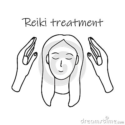 Reiki treatment alternative medicine doodle. Vector Illustration