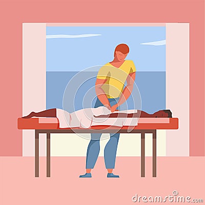 Reiki treatment vector flat design illustration. alternative medicine scene Vector Illustration
