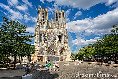 Reims Cathedral against a dramatic sky Editorial Stock Photo