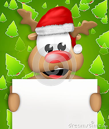 Reindeer Carton Happy with Christmas Hat blank board Cartoon Illustration