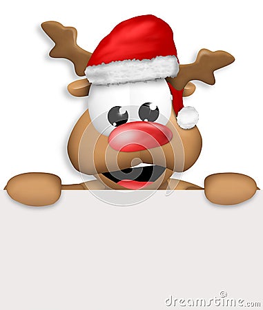 Reindeer Carton Happy with Christmas Hat blank board Cartoon Illustration