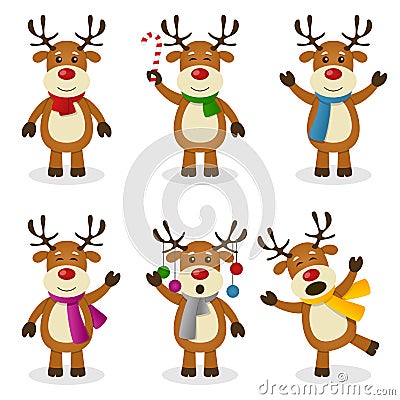 Reindeer Cartoon Christmas Set Vector Illustration