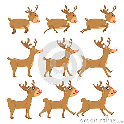 Reindeer, cartoon vector set collection, decoration for kids, baby, animal character isolated on white background illustration Vector Illustration