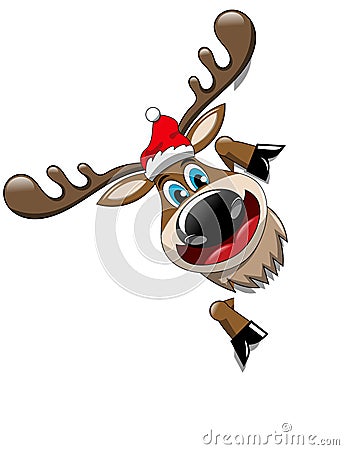 Reindeer Christmas Presenting Billboard Sign Vector Illustration