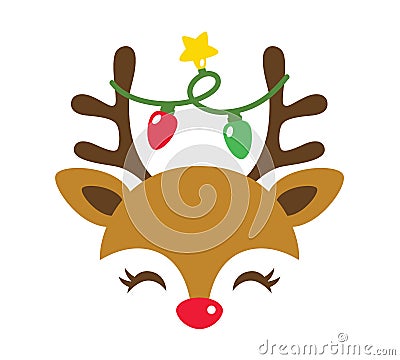 Cute Holiday Reindeer with Decorative Christmas Light Vector Illustration