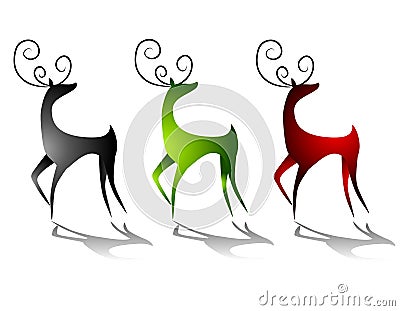 Reindeer or Deer Standing With Shadows Cartoon Illustration