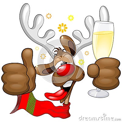 Reindeer Drunk Funny Christmas Character Vector Illustration