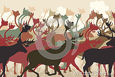 Reindeer herd Vector Illustration