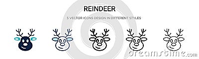 Reindeer icon in filled, thin line, outline and stroke style. Vector illustration of two colored and black reindeer vector icons Vector Illustration