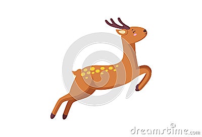 Reindeer jumping in the air. Woodland deer in cartoon style. Vector illustration Vector Illustration