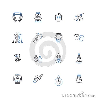 Reindeer line icons collection. Antlers, Sleigh, Hooves, Rudolph, Snow, Tundra, Caribou vector and linear illustration Vector Illustration