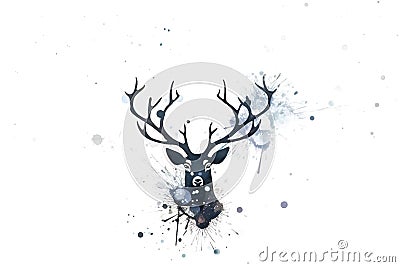 Reindeer portrait art shape dot art texture, ink blot partition, generative AI Stock Photo