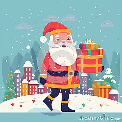 cartoon holiday red winter gift illustration christmas santa claus present. Generative AI. Cartoon Illustration