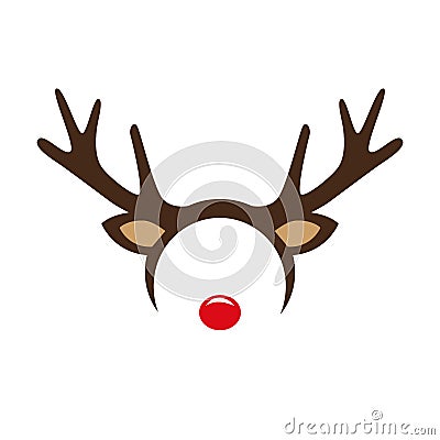 Reindeer with red nose costume mask hairband isolated on white Vector Illustration