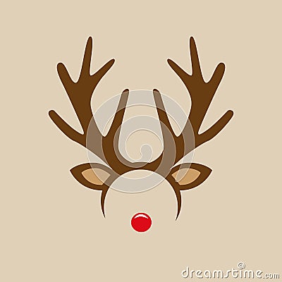 Reindeer with red nose costume mask hairband Vector Illustration