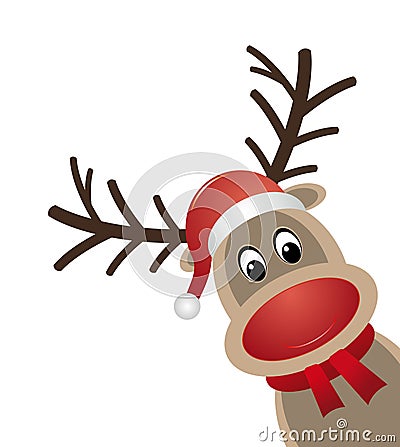 Reindeer red nose scarf santa claus hat Stock Photo