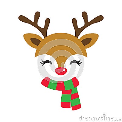 Cute Reindeer Wearing Christmas Scarf Vector Illustration