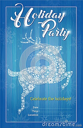 Reindeer Snowflakes Holiday Party Invitation Vector Illustration