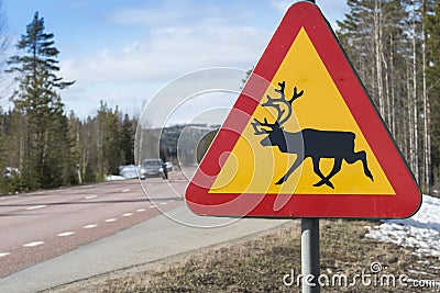 Reindeer warning sign Sweden Stock Photo