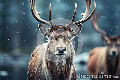 Reindeer Wilderness Dramatic jungle setting, reindeers journey unfolds with awe Stock Photo