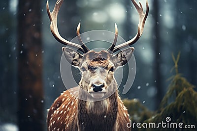 Reindeer Wilderness Dramatic jungle setting, reindeers journey unfolds with awe Stock Photo