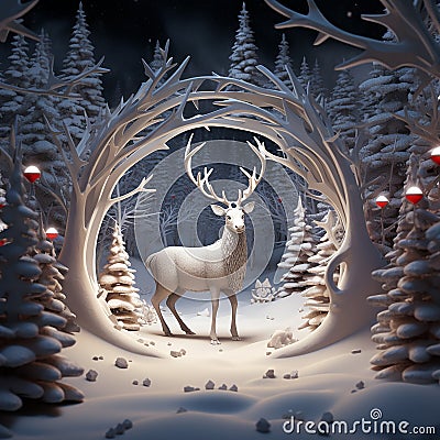 Reindeer in winter, mountainous, scenery. Stock Photo