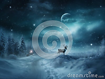 night christmas gift claus reindeer claus holiday sleigh winter santa december. Generative AI. Cartoon Illustration