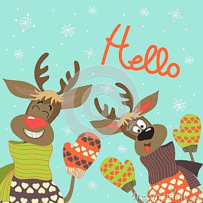 Reindeers say hello Vector Illustration