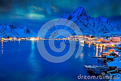 Reine village at night. Lofoten islands, Norway Stock Photo